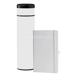 Sargan - Vacuum Flask With Temperature Lid And Notebook Gift Set - White