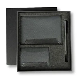 Irta - Executive Set Of Passport Cover, Name Card Holder And Metal Pen - Black