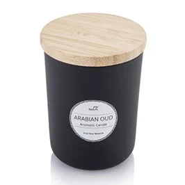 Noum - Arabic Oudh Scented Glass Candle With Bamboo Lid - Black