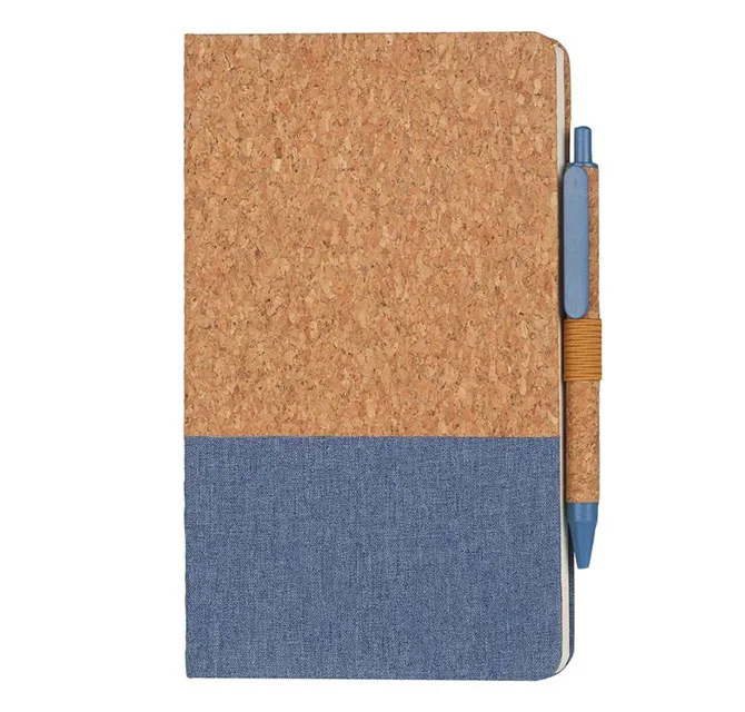 BORSA - eco-neutral A5 Cork Fabric Hard Cover Notebook and Pen Set - Blue