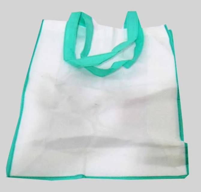 Woven Bag - White Green Outline