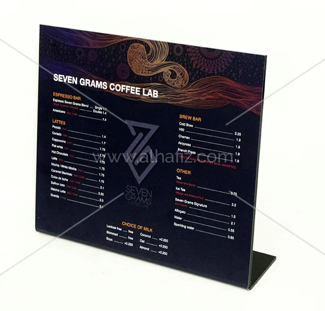 Black L-Shaped Acrylic Menu Stand