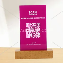 Scan to Donate Sign on Wooden Block