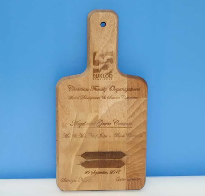 Laser Engraved Wooden Shield - Paddle Shaped
