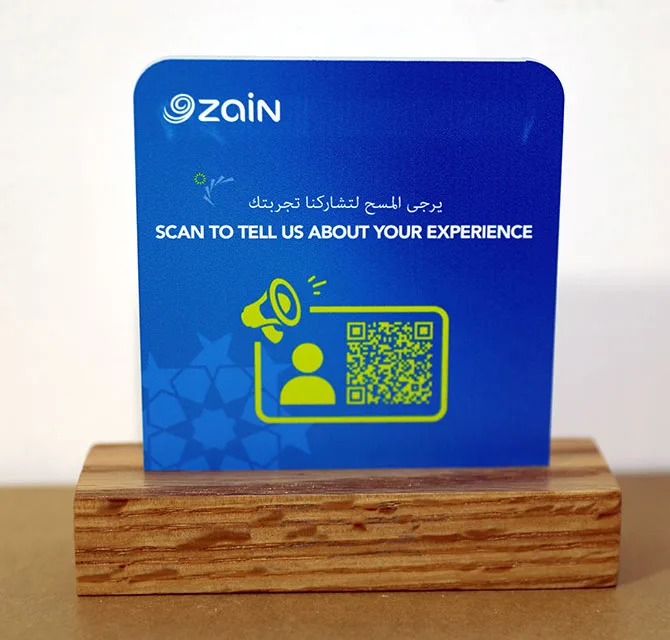 Customer Feedback QR Stand with Wooden Base