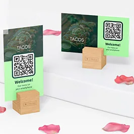 QR Code Menu Cards with Wooden Block Holders