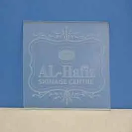 Sandblasted Logo on Square Glass Plate